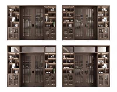 新中式推拉门3D模型下载